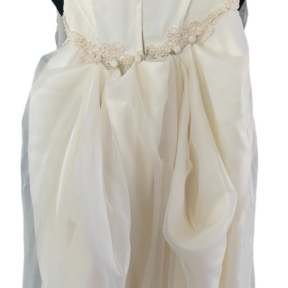 Vintage 1960-1970s Ivory Wedding Dress Lace Train Longsleeve High Neck union USA - Picture 14 of 16